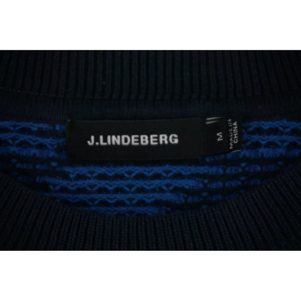 J. Lindeberg Sweater Men's Medium Blue Chevron Geometric Knit Crewneck‎ Pullover